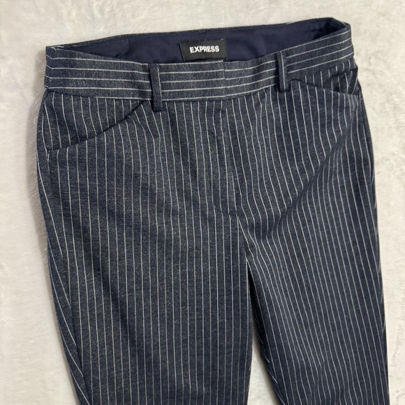 Express Extreme Stretch+ High Rise Skinny Pants Size 4 Blue White Striped Office - Picture 2 of 15